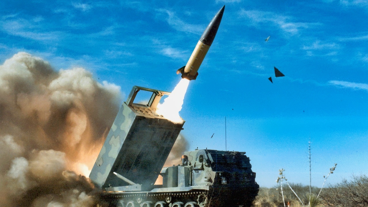 An ATACMS missile being launched from an M270 MLRS.