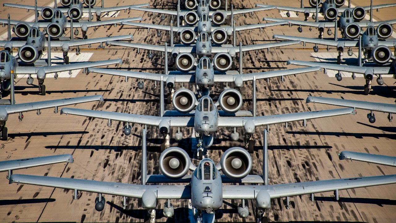 U.S. Air Force A-10 Thunderbolt IIs and an HC-130J Combat King II assigned to the 355th Wing taxi in formation on the runway at Davis-Monthan Air Force Base, Arizona, Feb. 9, 2022. The 355th Wing maintains and operates A-10 Thunderbolt IIs, HH-60G Pave Hawks and HC-130J Combat King IIs ensuring its Airmen and aircraft are ready to fly, fight and win. (U.S. Air Force photo by Senior Airman Alex Miller)