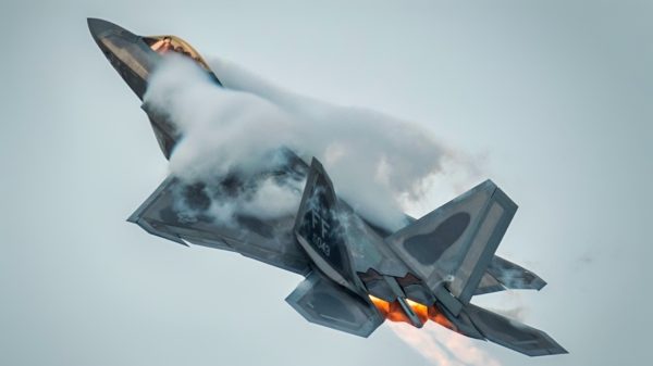 U.S. Air Force Capt. Samuel “RaZZ” Larson, F-22 Raptor Demonstration Team commander, performs an aerial maneuver in preparation for the ongoing airshow season at Joint Base Langley-Eustis, Virginia, July 9, 2024. Airshows play a crucial role in highlighting the importance of air power in modern warfare and help reinforce the deterrence capabilities of advanced fighter aircraft like the F-22 Raptor. (U.S. Air Force photo by Senior Airman Mikaela Smith)