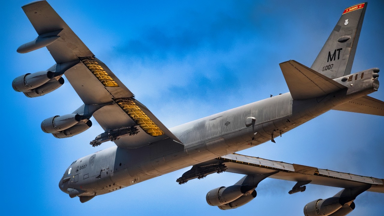 A U.S. Air Force B-52H Stratofortress strategic bomber assigned to the 69th Expeditionary Bomb Squadron flies within the U.S. Central Command area of responsibility, Nov. 15, 2024. The B-52H provides strategic options and flexibility to U.S. and coalition senior leaders with the aircraft's ability to employ a wide range of weapons with precision and deliver a decisive response to adversaries who threaten peace and security across the region. (U.S. Air Force photo)