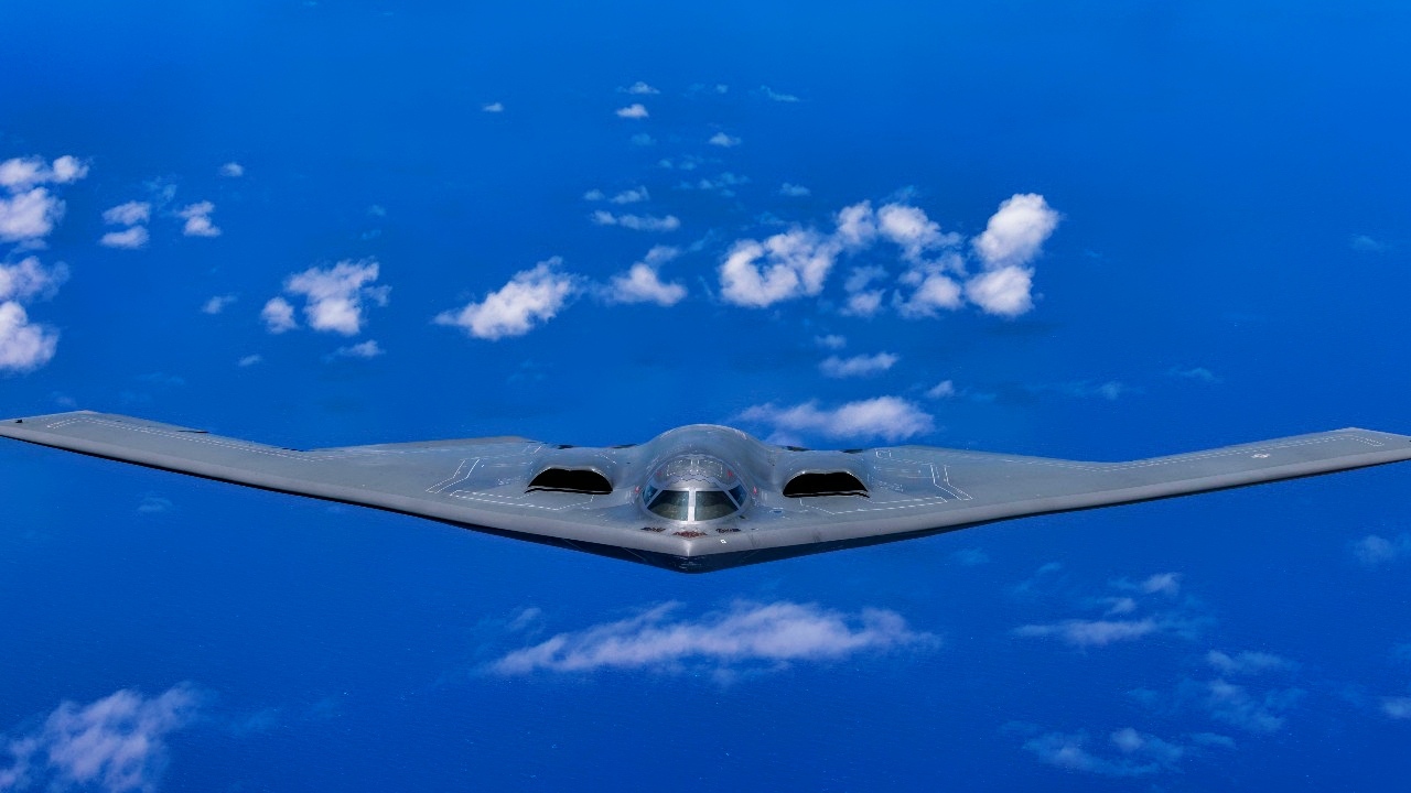 A U.S. Air Force B-2 Spirit bomber flies over the North Pacific Ocean, June 13, 2024. The speed, flexibility, and readiness of the Air Force's strategic bombers plays a critical role in deterring potential adversaries and signaling unwavering support to allies and partners. Counter-maritime missions provide valuable training opportunities to improve interoperability and demonstrate that Air Force forces are capable of operating anywhere, anytime, to meet any challenge decisively. (U.S. Marine Corps photo by Sgt. Jose Angeles)
