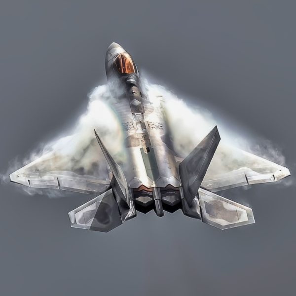 U.S. AIR FORCE ACADEMY, Colo. – An F-22 Raptor performs a flyover and air demonstration during noon meal formation at the U.S. Air Force Academy in Colorado Springs, Colo., April 14, 2023. Events such as these aim to cultivate warrior ethos, a future-focused mindset, and supplement existing character, leadership, and officer development efforts with the cadets. (U.S Air Force Photo by Trevor Cokley)