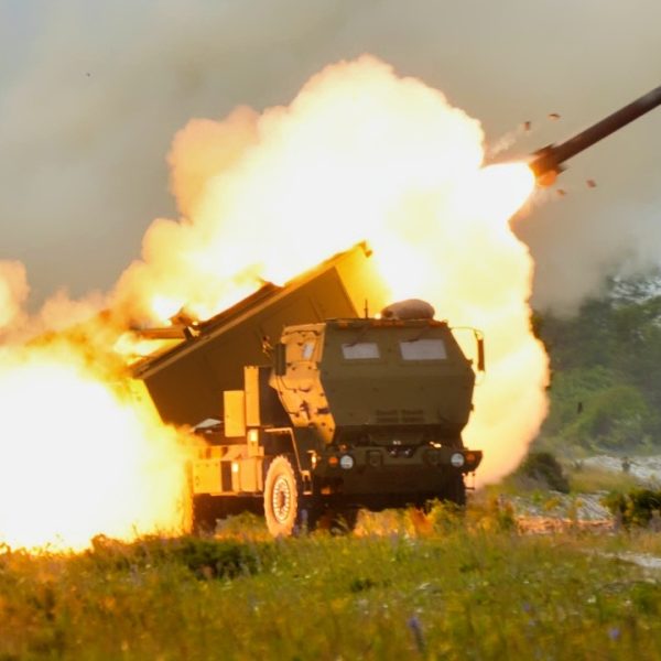 An Estonian Defense Forces M142 High Mobility Artillery Rocket System (HIMARS) fires a training rocket during a live-fire exercise in Undva, Estonia, July 11, 2025. U.S. Army elements from Bravo Battery, 1st Battalion, 14th Field Artillery Regiment, 75th Field Artillery Brigade, supporting Task Force Voit, assisted in the training process. The task force was originally formed in 2023 to support the Estonian Defense Forces in the creation of a HIMARS unit. Task Force Voit works closely with the Estonian Armed Forces, sharing critical defense strategies, training, and military readiness support. The presence of U.S. troops in the region serves as a cornerstone of NATO’s commitment to security in the Baltic region. The task force provides combat-credible forces to V Corps, America’s only forward-deployed corps in Europe. (U.S. Army photo by Staff Sgt. Rose Di Trolio)
