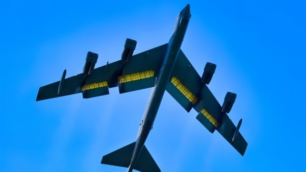 A B-52 Stratofortress assigned to the 2nd Bomb Wing at Barksdale Air Force Base, Louisiana, takes off to return home from a Bomber Task Force deployment at Navy Support Facility, Diego Garcia, April 3, 2024. The U.S. routinely and visibly demonstrates commitment to our Allies and partners through the global employment of our military forces.(U.S. Air Force photo by Master Sgt. Staci Kasischke)