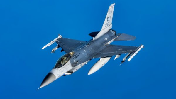 A U.S. Air Force F-16 Fighting Falcon from the 31st Fighter Wing, Aviano Air Base, Italy, descends after receiving fuel from a KC-135 Stratotanker from the 100th Air Refueling Wing, RAF Mildenhall, England, over the Adriatic Sea, Aug 7, 2025. The F-16 is a compact, highly maneuverable multi-role fighter aircraft with robust air-to-air combat and air-to-surface attack capabilities. (U.S. Air Force photo by Senior Airman Christopher Campbell)