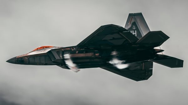 A U.S. Air Force F-22 Raptor performs a high speed pass during the 2025 Marine Corps Base Hawaii (MCBH) Kaneohe Bay Air Show, at MCBH, Aug. 9, 2025. The Kaneohe Bay Air Show provided an opportunity to showcase the aircraft, equipment, and capabilities of the armed forces in the Indo-Pacific region to the local community. The air show, which contained aerial performances, static displays, demonstrations, and vendors, was designed to celebrate MCBH’s longstanding relationship with the local community. (U.S. Army photo by Pfc. Peter Bannister)