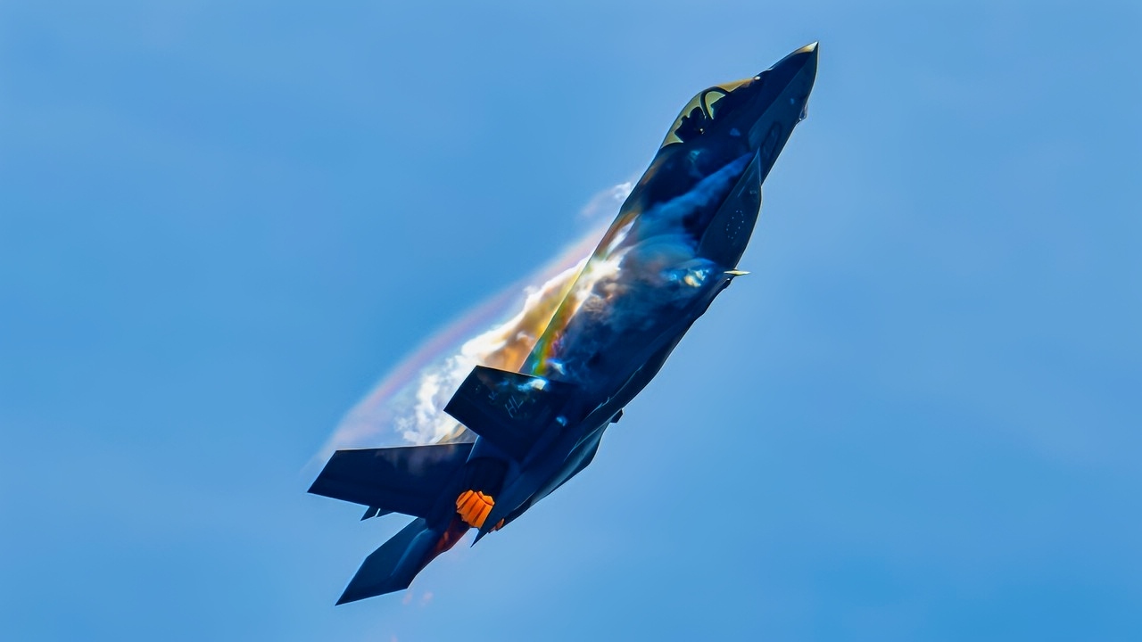 U.S. Air Force Maj. Melanie “Mach” Kluesner, F-35A Demonstration Team pilot, performs aerial maneuvers during the Abbotsford International Airshow in British Columbia, Canada, Aug. 9, 2025. The team travels worldwide to demonstrate the capabilities and precision of the U.S.’s most advanced fifth-generation fighter. (U.S. Air Force photo by Senior Airman Nicholas Rupiper)