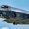U.S. Navy Lt. Dave Hinkle, F-35C Lightning II Demonstration Pilot, performs during the 2021 Atlanta Air Show, Atlanta Regional Airport-Falcon Field, Ga., May 23, 2021. The U.S. Navy and Marine Corps' carrier variant has larger wings and more robust landing gear than the other F-35 variants, making it suitable for catapult launches and fly-in arrestments aboard naval aircraft carriers. (U.S. Air Force photo by Staff Sergeant Thomas Barley)