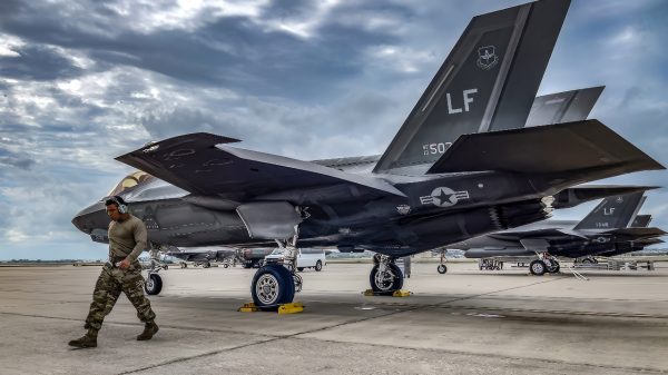 U.S. Air Force service members from the 62nd Fighter Squadron, Luke Air Force Base, Ariz., conduct flight line operations in support of the F-35 Lightning II TDY, Oct. 28, 2021, at Joint Base San Antonio-Kelly Field, Texas. The 62nd FS will be training with F-16s from the 149th Fighter Wing and the 301st Fighter Wing, along with T-38s from the 301st Fighter Wing. The multi-role capabilities of the F-35 allows them to perform missions which traditionally required numerous specialized aircraft. The complimentary air superiority capabilities of the F-35 will augment our air superiority fleet and ensure we continue to "own the skies" over future battlefields. (U.S. Air Force photo by Brian G. Rhodes)