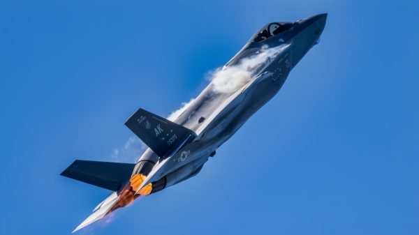 U.S. Air Force Maj. Kristin “BEO” Wolfe, F-35A Lightning II Demonstration Team commander, flies an F-35 assigned to the 356th Fighter Generation Squadron during the 2023 Arctic Lightning Air Show at Eielson Air Force Base, Alaska, July 21, 2023. The 2023 airshow theme was celebrating 50 years of women in military aviation.(U.S. Air Force photo by Staff Sgt. Kaitlyn Ergish)