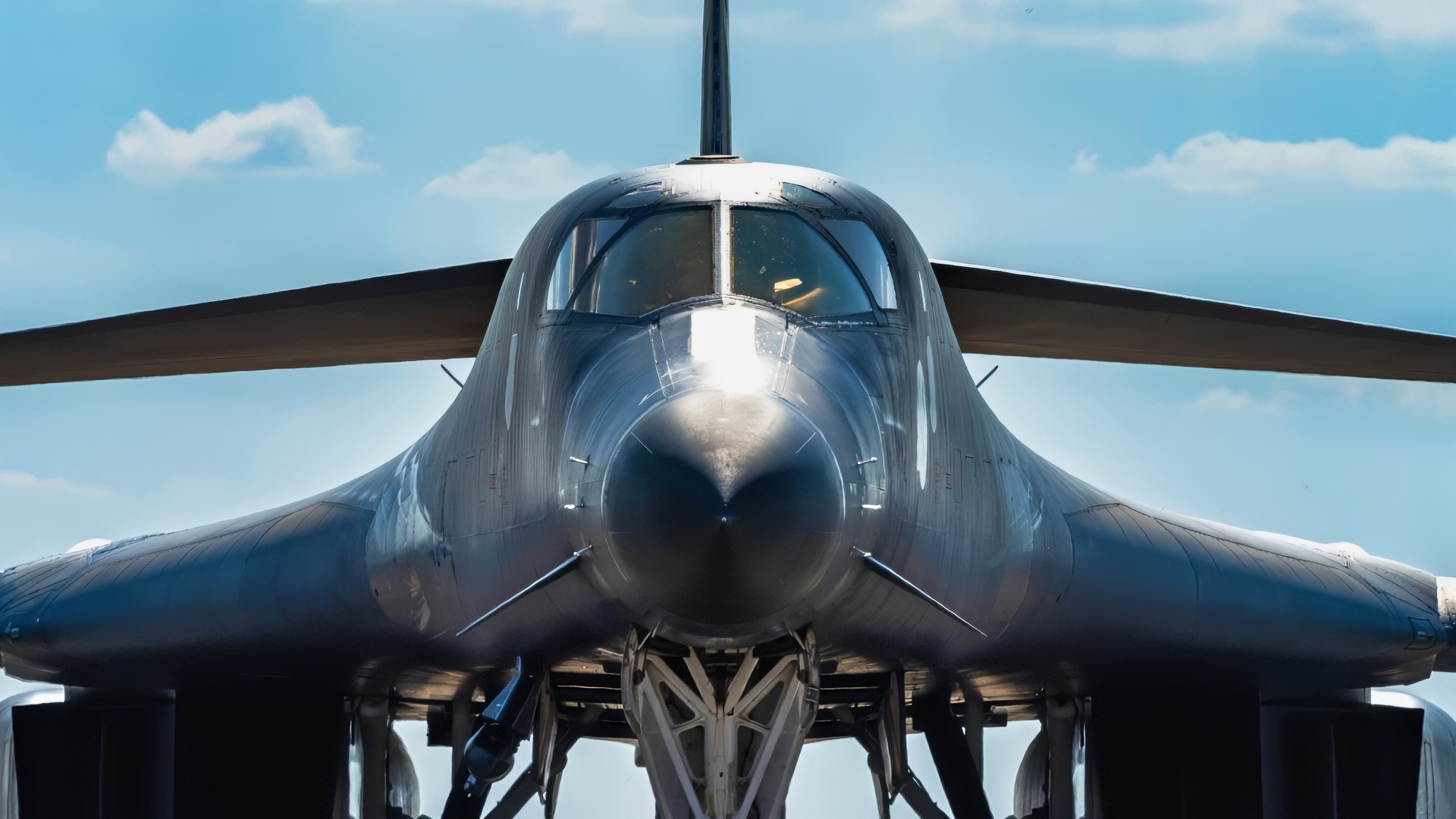 A U.S. Air Force B-1B Lancer assigned to the 345th Expeditionary Bomb Squadron is photographed after landing at Dyess Air Force Base, Texas, Aug. 22, 2025. Three bombers deployed for Bomber Task Force Europe with a total force integration team composed of roughly 30% active-duty and 70% reserve Airmen from the 7th Bomb Wing and 489th Bomb Group. (U.S. Air Force photo by Senior Airman Jade M. Caldwell)