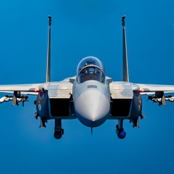 A U.S. Air Force F-15EX Eagle II flies over the Gulf of America, September 16, 2025. The F-15EX, from the 40th Flight Test Squadron at Eglin Air Force Base, Florida, is one of the first F-15EXs in the Air Force, and is going through developmental and operational test series at Eglin to confirm its operational capabilities before it is delivered to the combat Air Force. (U.S. Air Force photo by Staff Sgt. Blake Wiles)