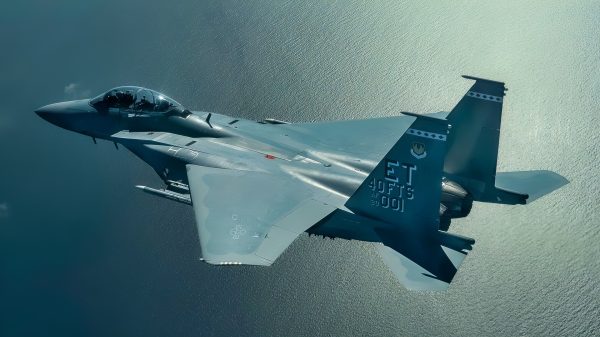 U.S. Air Force Lt. Col. Richard Turner, 40th Flight Test Squadron commander flies 40 FLTS Senior Enlisted Leader, MSgt Tristan McIntire during a test sortie in the F-15EX Eagle II over the Gulf of Mexico on Jun. 14, 2022. Assigned to the 96th Test Wing at Eglin Air Force Base, Fla., the F-15EX Eagle II is the Air Force’s newest 4th generation fighter being tested at the 40 FLTS. (U.S. Air Force photo by Tech. Sgt. John McRell)