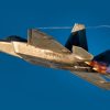 A U.S. Air Force F-22 Raptor assigned to Joint Base Langley-Eustis, Virginia, takes off during Checkered Flag 23-1 at Tyndall Air Force Base, Florida, Nov. 4, 2022. Checkered Flag is a large-force aerial exercise which fosters readiness and interoperability through the incorporation of 4th and 5th-generation aircraft during air-to-air combat training. The 23-1 iteration of the exercise was held Oct. 31 - Nov. 10, 2022. (U.S. Air Force photo by Tech. Sgt. Betty R. Chevalier)