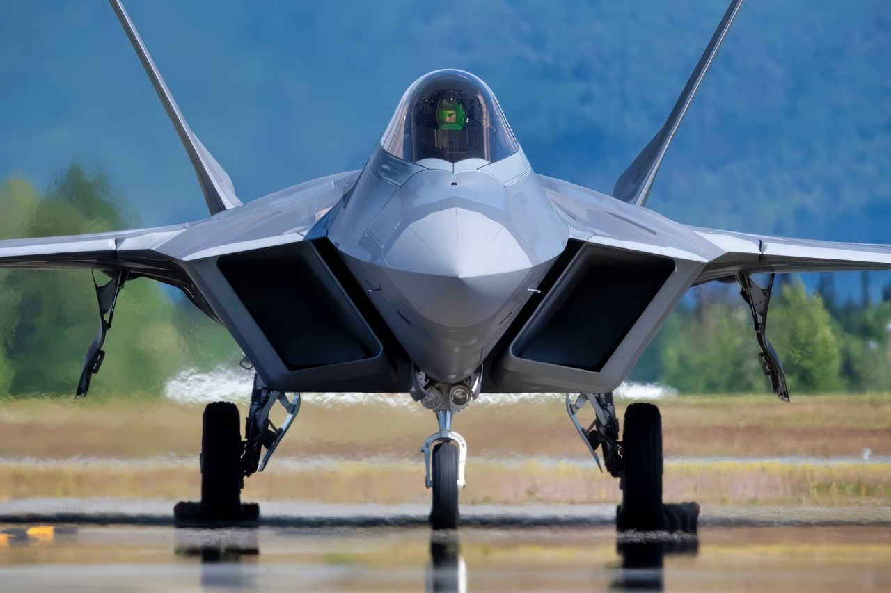 U.S. Air Force Maj. Joshua “Cabo” Gunderson, F-22 Raptor Demonstration team pilot and commander, prepares to take off in a U.S. Air Force F-22 Raptor assigned to the 90th Fighter Squadron over Joint Base Elmendorf Richardson, Alaska, July 9, 2020, as part of JBER Salutes, a two-day event to show appreciation to service members and nearly 100 Anchorage-area “COVID Heroes” and their guests. The service members and COVID Heroes, nominated for their support to the community during the COVID-19 pandemic, toured various areas of the installation, viewed exhibits and static displays of aircraft, and watched demonstrations by Explosive Ordnance Disposal, military working dog teams, and Chemical, Biological, Radiological and Nuclear experts. (U.S. Air Force photo by Alejandro Peña)