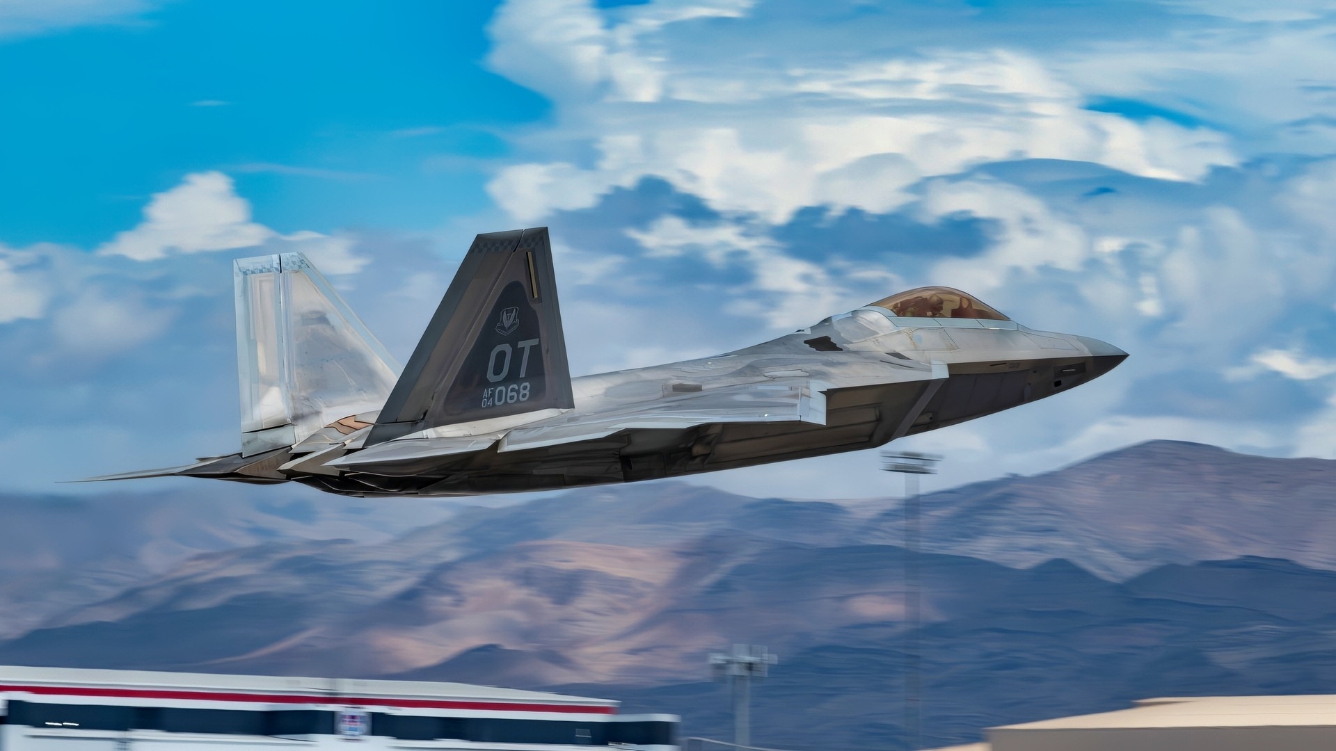 A U.S. Air Force F-22 Raptor fighter jet assigned to the 422nd Test and Evaluation Squadron (TES), takes off for a mission at Nellis Air Force Base, Nevada, Aug. 26, 2025. The 422nd TES is a geographically separated unit of the 53rd Test and Evaluation Group, Eglin AFB, Florida. (U.S. Air Force photo by William R. Lewis)