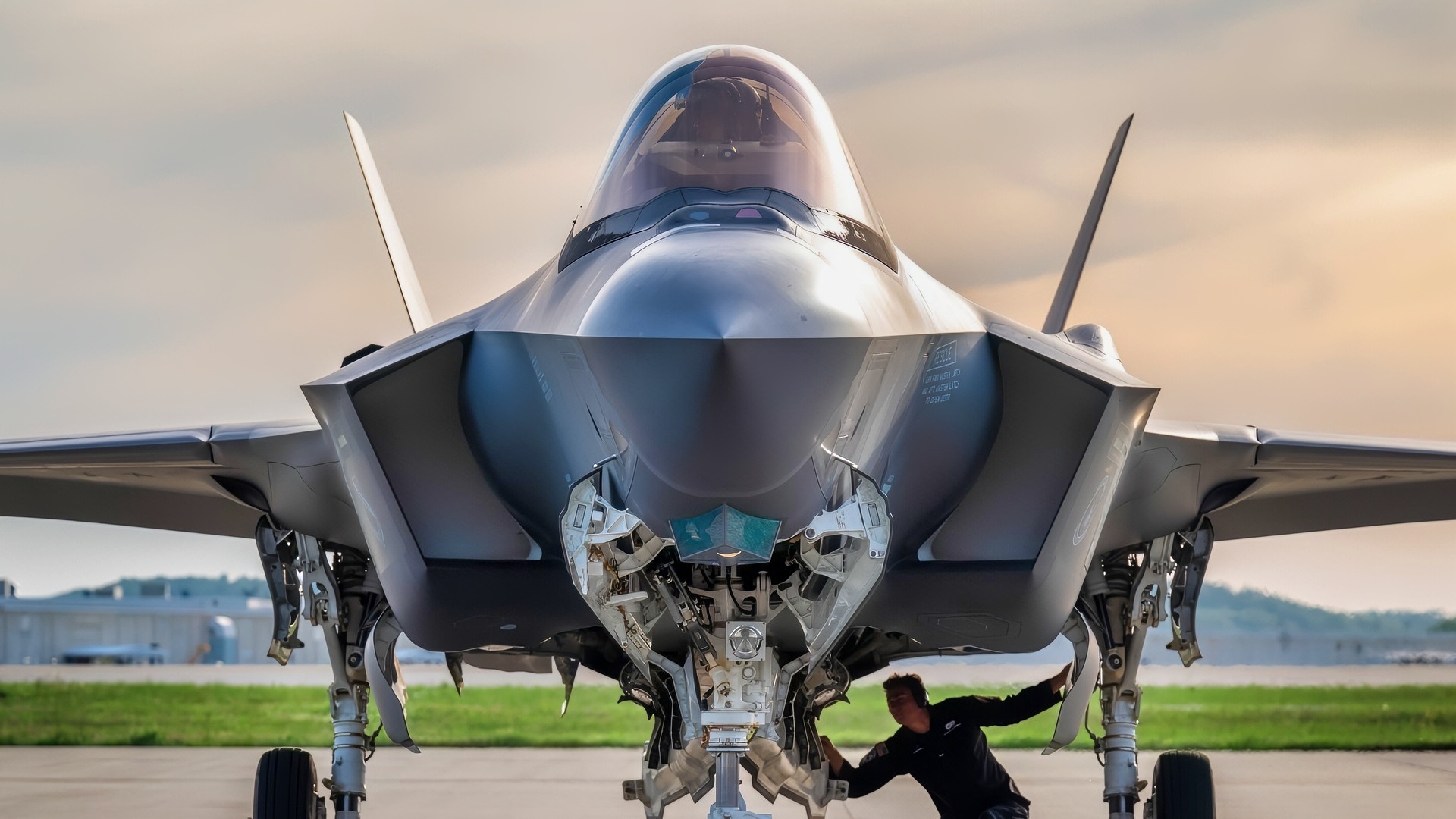 An aircraft from the U.S. Air Force F-35 Lightning II Demonstration Team arrives at the Kentucky Air National Guard Base in Louisville, Ky., April 19, 2023, in advance of the Thunder Over Louisville air show. The annual event, to be held along the banks of the Ohio River on April 22, will feature more than 20 military and civilian aircraft. (U.S. Air National Guard photo by Dale Greer)