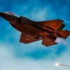 A U.S. Air Force F-35A Lightning II assigned to the 56th Fighter Wing, Luke Air Force Base, Arizona, performs a strafing run during Haboob Havoc, April 24, 2024, over Barry M. Goldwater Range, Arizona. Haboob Havoc is a total force exercise that provides a way for pilots from various bases to demonstrate their skills across a diverse range of aircraft, including F-35 Lightning IIs, F-16 Fighting Falcons, and A-10 Thunderbolt IIs, while also testing their abilities in different mission sets such as dogfighting and gun runs. (U.S. Air Force photo by Airman 1st Class Mason Hargrove)
