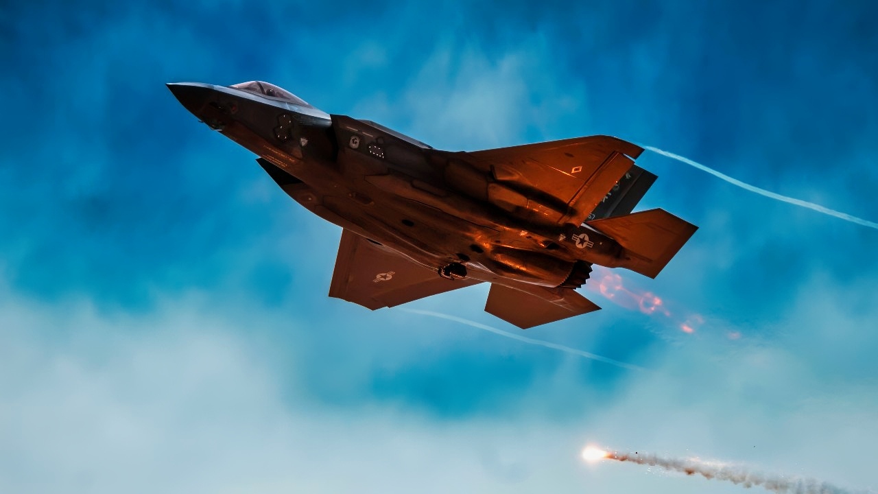 A U.S. Air Force F-35A Lightning II assigned to the 56th Fighter Wing, Luke Air Force Base, Arizona, performs a strafing run during Haboob Havoc, April 24, 2024, over Barry M. Goldwater Range, Arizona. Haboob Havoc is a total force exercise that provides a way for pilots from various bases to demonstrate their skills across a diverse range of aircraft, including F-35 Lightning IIs, F-16 Fighting Falcons, and A-10 Thunderbolt IIs, while also testing their abilities in different mission sets such as dogfighting and gun runs. (U.S. Air Force photo by Airman 1st Class Mason Hargrove)