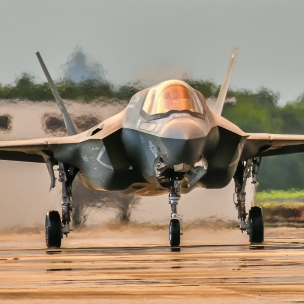 (Aug. 07, 2024) An F-35B Lightning II assigned to Marine Fighter Attack Squadron 122 at Yuma, Ariz., taxis after landing at Naval Air Station Jacksonville as part of the aircraft’s temporary transfer to Fleet Readiness Center Southeast (FRCSE). The jet is the first F-35 ever inducted into the depot and is part of a readiness improvement initiative to support corrosion mitigation efforts for the U.S. Marine Corps (USMC). (U.S. Navy photo by Toiete Jackson/Released)