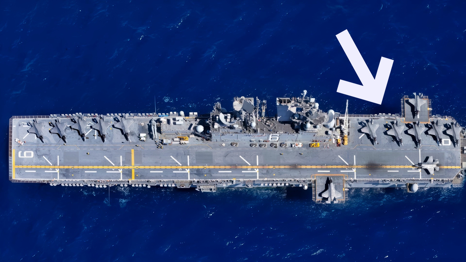 Thirteen U.S. Marine Corps F-35B Lightning II with Marine Fighter Attack Squadron (VMFA) 122, Marine Aircraft Group 13, 3rd Marine Aircraft Wing (MAW), are staged aboard the amphibious assault ship USS America (LHA 6) as part of routine training in the eastern Pacific, Oct. 8, 2019. Integrating 3rd MAW’s combat power and capabilities while conducting realistic training is essential to generate readiness and lethality in our units. (U.S. Marine Corps photo illustration by Lance Cpl. Juan Anaya)