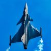 A Swedish Air Force Saab JAS 39 Gripen climbs during the 2019 Royal International Air Tattoo at RAF Fairford, England, July 20, 2019. This year, RIAT commemorated the 70th anniversary of NATO and highlighted the United States' enduring commitment to its European allies. (U.S. Air Force photo by Tech Sgt. Aaron Thomasson)