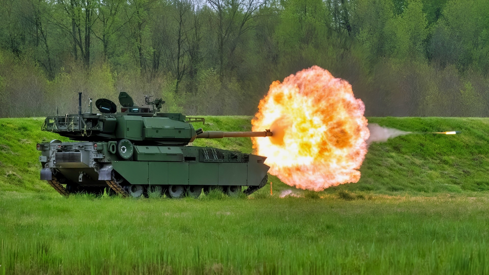 A live fire demonstration of the Army’s newest and most modernized combat vehicle, the M10 Booker, marks the conclusion of the M10 Booker Dedication Ceremony at Aberdeen Proving Ground, in Aberdeen, Md., April 18, 2024. (U.S. Army photo by Christopher Kaufmann)