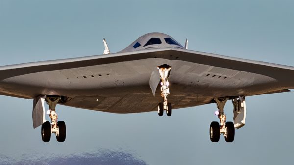 A second B-21 Raider test aircraft takes off, Sept. 11, from Palmdale, Calif., to join the Air Force’s flight test campaign at Edwards Air Force Base, Calif. The addition of the second test aircraft expands mission systems and weapons integration testing, advancing the program toward operational readiness. (Courtesy photo)
