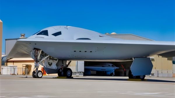 A second B-21 Raider, the world’s sixth-generation stealth bomber, test aircraft arrives at Edwards Air Force Base, Calif., Sept. 11, 2025. The addition of the second test aircraft expands mission systems and weapons integration testing, advancing the program toward operational readiness. (Courtesy photo)
