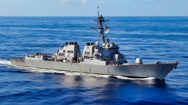 ATLANTIC OCEAN (Sept. 06, 2008) - The guided-missile destroyer USS Roosevelt (DDG 80) steams through the Atlantic Ocean. Roosevelt is deployed as part of the Iwo Jima Expeditionary Strike Group (ESG) in support of maritime security operations in the Navy's 5th and 6th fleet areas of responsibility. The Iwo Jima ESG is made up of Roosevelt, homeported at Mayport, Fla.; the amphibious assault ship USS Iwo Jima (LHD 7); the amphibious dock landing ship USS San Antonio (LPD 17); the amphibious transport dock ship USS Carter Hall (LSD 50); the guided-missile cruiser USS Vella Gulf (CG 72); the guided-missile destroyer USS Ramage (DDG 61); all homeported at Norfolk, Va.; and the fast attack submarine USS Hartford (SSN 768), homeported at Groton, Conn. U.S. Navy photo by Mass Communication Specialist 2nd Class Jason R. Zalasky (Released)