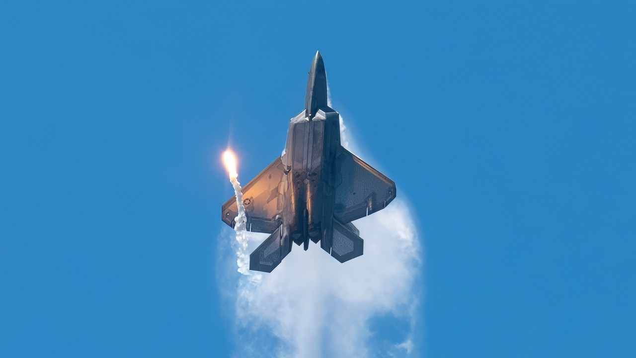An F-22 Raptor assigned to the 1st Fighter Wing F-22 Demo Team, performs an aerial routine during the Wings Over Wayne Air Show at Seymour Johnson Air Force Base, North Carolina, May 20, 2023. Wings Over Wayne provides an opportunity for North Carolina residents and visitors from around the world to see how SJAFB builds to the future of airpower and displays a history of aircraft innovation and capabilities. (U.S. Air Force photo by Senior Airman Kevin Holloway)