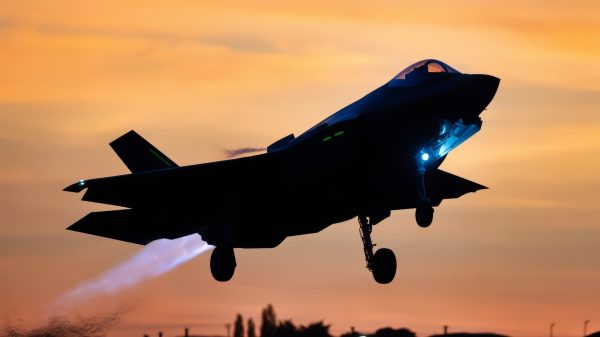 A U.S. Air Force F-35A Lightning II takes off at RAF Lakenheath, England, Sept. 16, 2024. The 48th Fighter Wing dedicates allotted flying hours during hours of darkness to ensure Airmen are prepared to deter potential adversaries and defend NATO territory anytime, anywhere. (U.S. Air Force photo by Airman 1st Class Alexander Vasquez)