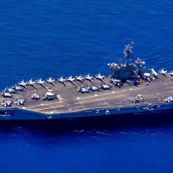 (Dec. 17, 2021) Nimitz-class aircraft carrier USS Carl Vinson (CVN 70) transits the Indian Ocean during a bilateral training exercise with the Royal Australian Air Force, Dec. 17, 2021. Carl Vinson Carrier Strike Group and elements of the Royal Australian Navy and Air Force are conducting a bilateral training exercise to test and refine warfighting capabilities in support of a free and open Indo-Pacific. (U.S. Navy photo by Mass Communication Specialist 1st Class Tyler R. Fraser)