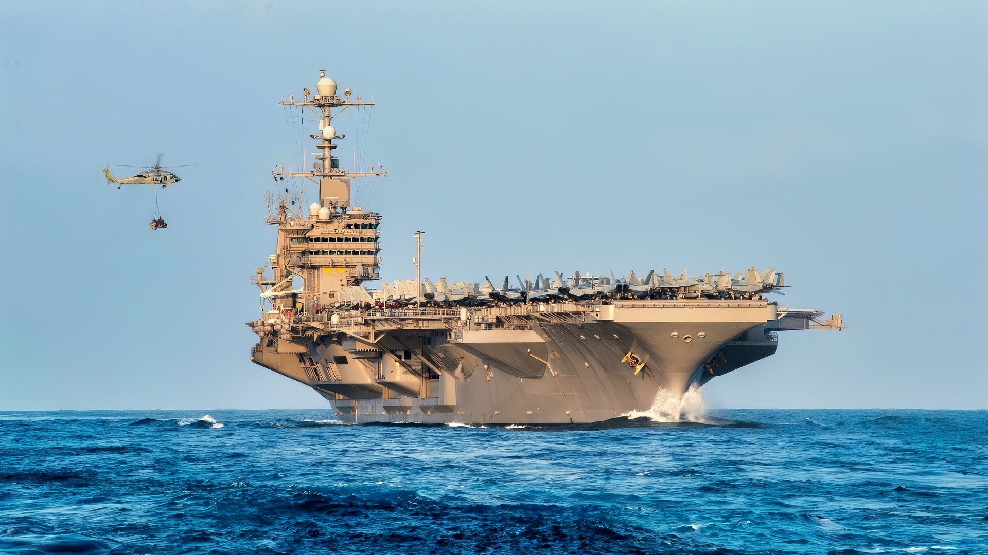 (Aug. 1, 2016) – The Nimitz-class aircraft carrier USS John C. Stennis (CVN 74) receives stores while conducting a vertical replenishment at sea, during Rim of the Pacific 2016. Twenty-six nations, more than 40 ships and submarines, more than 200 aircraft and 25,000 personnel are participating in RIMPAC from June 30 to Aug. 4, in and around the Hawaiian Islands and Southern California. The world's largest international maritime exercise, RIMPAC provides a unique training opportunity that helps participants foster and sustain the cooperative relationships that are critical to ensuring the safety of sea lanes and security on the world's oceans. RIMPAC 2016 is the 25th exercise in the series that began in 1971. (U.S. Navy photo by Mass Communication Specialist 2nd Class Ryan J. Batchelder)