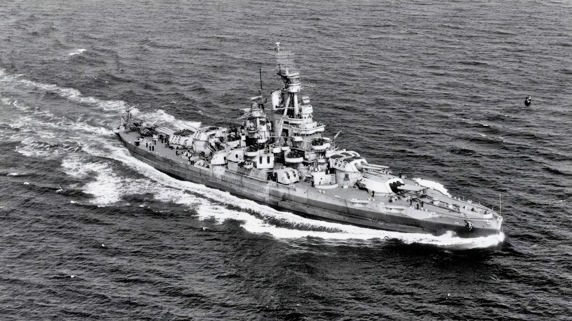 Underway off the U.S. Atlantic coast, 17 September 1944. Photographed from a blimp of squadron ZP-12. Official U.S. Navy Photograph, now in the collections of the National Archives.