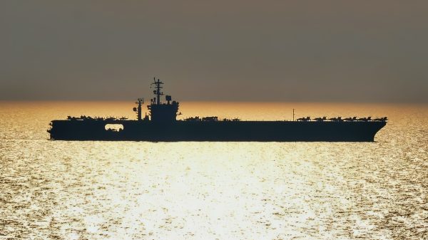 (Oct. 17, 2017) The aircraft carrier USS Nimitz (CVN 68) transits the Arabian Gulf, Oct 17, 2017. Nimitz is deployed in the U.S. 5th Fleet area of operations in support of Operation Inherent Resolve. While in this region, the ship and strike group are conducting maritime security operations to reassure allies and partners, preserve freedom of navigation, and maintain the free flow of commerce. (U.S. Navy photo by Mass Communication Specialist Seaman David Claypool/Released)