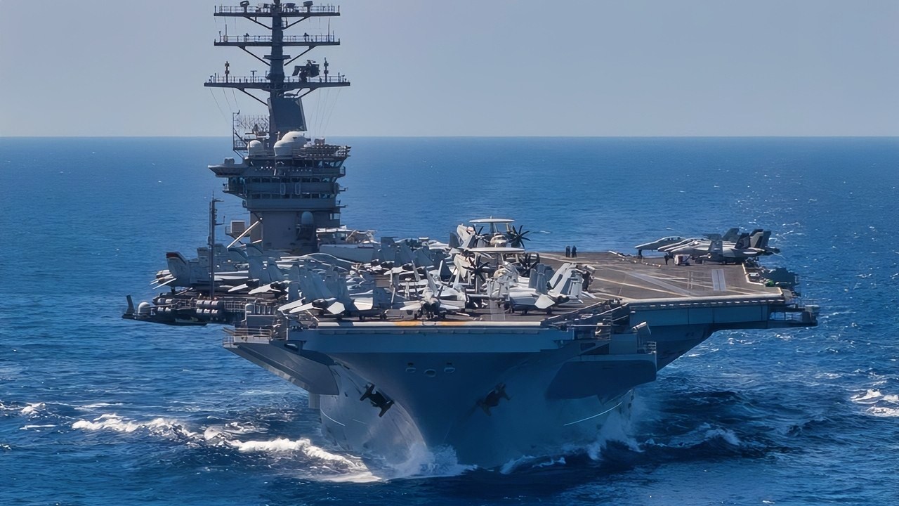 (Feb. 1, 2021) The aircraft carrier USS Nimitz (CVN 68) steams through the Indian Ocean. Nimitz is part of the Nimitz Carrier Strike Group and is deployed conducting maritime security operations and theater security cooperation efforts. (U.S. Navy photo by Mass Communication Specialist Seaman Joseph Calabrese)