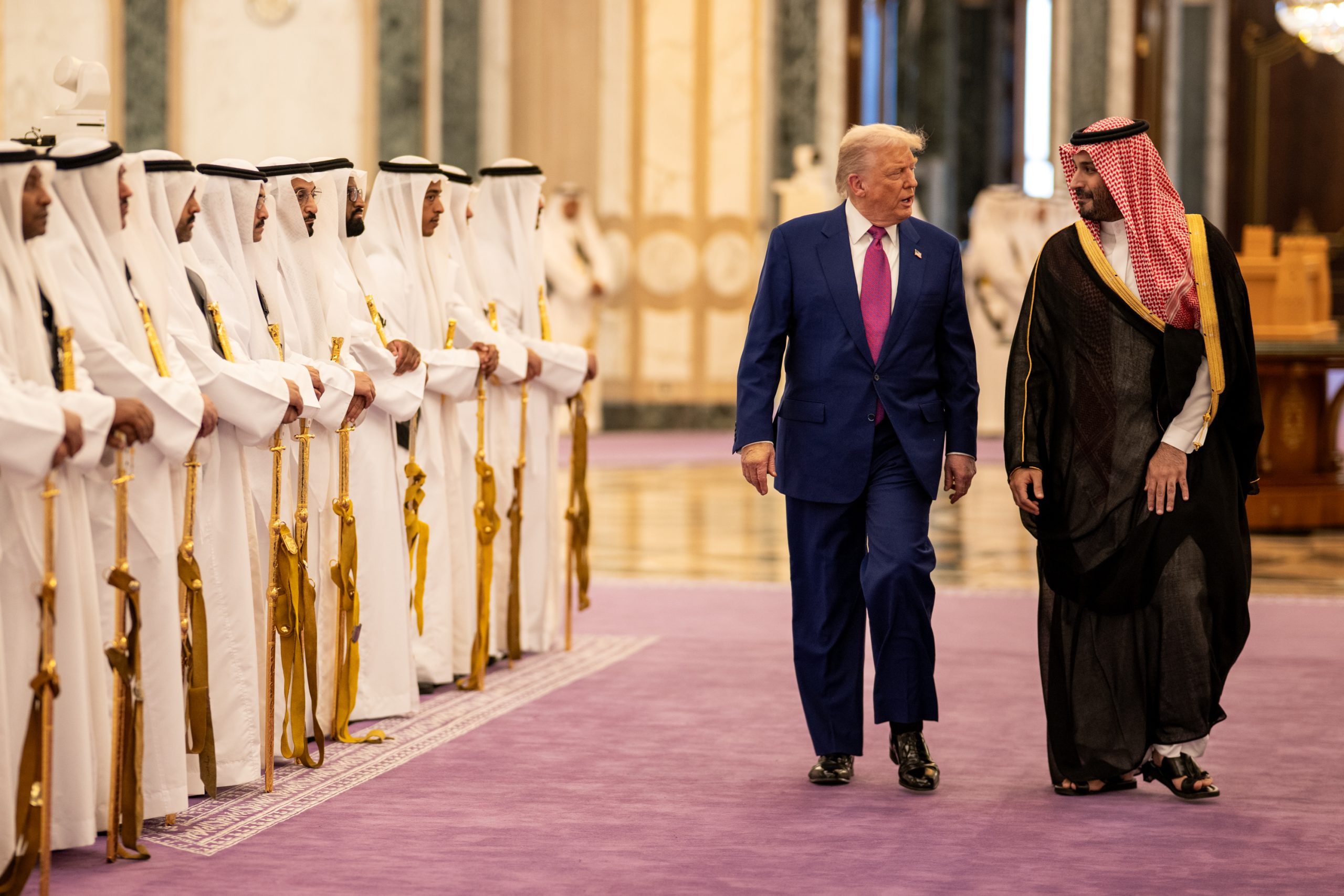 President Donald Trump participates in a welcome ceremony with Saudi Crown Prince Mohammed Bin Salman Al Saud at the Royal Court Palace in Riyadh, Saudi Arabia, Tuesday, May 13, 2025. (Official White House Photo by Daniel Torok)