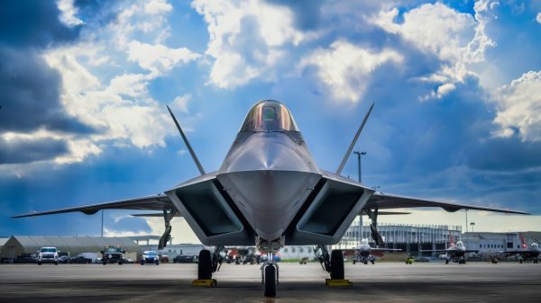 A U.S. Air Force F-22 Raptor assigned to the 422nd Test and Evaluation Squadron at Nellis Air Force Base, Nevada, is seen on the flightline during Weapons System Evaluation Program 25.09 at Tyndall Air Force Base, Florida, Sep. 8, 2025. WSEPs are formal, two-week evaluation exercises designed to test a squadron’s capabilities to conduct live-fire weapons systems during air-to-air combat training missions. (U.S. Air Force photo by Airman 1st Class Zeeshan Naeem)