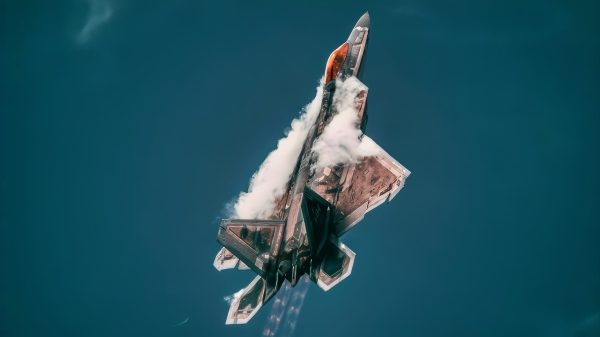 A U.S. Air Force F-22 Raptor performs a vertical climb during the 2025 Marine Corps Base Hawaii (MCBH) Kaneohe Bay Air Show, at MCBH, Aug. 9, 2025. The Kaneohe Bay Air Show provided an opportunity to showcase the aircraft, equipment, and capabilities of the armed forces in the Indo-Pacific region to the local community. The air show, which contained aerial performances, static displays, demonstrations, and vendors, was designed to celebrate MCBH’s longstanding relationship with the local community. (U.S. Army photo by Pfc. Peter Bannister)