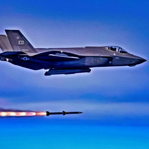 An F-35A with the 461st Flight Test Squadron, 412th Test Wing, conducts a TR-3 AIM-120 live fire mission over the Pacific Test Range on January 22, 2025. The F-35 Integrated Test Force at Edwards is responsible for developmental testing of all three F-35 aircraft variants across the joint-services. (Courtesy Photo)