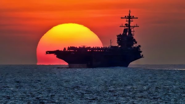 Nimitz-Class Aircraft Carrier in the Sunset