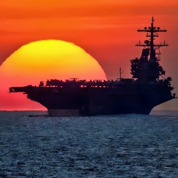 Nimitz-Class Aircraft Carrier in the Sunset