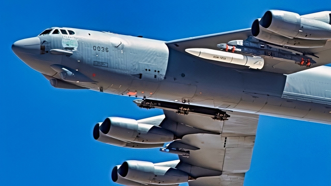 EDWARDS AIR FORCE BASE, Calif. (June 12, 2019) B-52 out of EDW carries ARRW IMV asset for its first captive carry flight over Edwards Air Force Base. (U.S. Air Force photo by Christopher Okula)