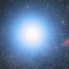 This image of the sky around the bright star Alpha Centauri AB also shows the much fainter red dwarf star, Proxima Centauri, the closest star to the Solar System.