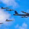 A B-52 Stratofortress leads a formation of a B-1 Lancer, A-10 Warthog, F-16 Fighting Falcon, F-18 Hornet, F-22 Raptor and F-35 Lightning, assigned to Air Combat Command and Global Strike Command, during the Hyundai Air and Sea show at Miami, Florida, May 23, 2026. Each aircraft played a unique role in demonstrating the comprehensive reach of the U.S. Air Force, from legacy bombers to cutting-edge fifth-generation fighters. Known as the Arsenal of Freedom Formation, the event underscored the Air Force’s capability to project force anywhere, anytime, as a key component of national defense. (U.S. Air Force photo by Staff Sgt. Lauren Diaz)