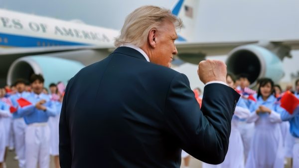 President Donald J. Trump greets Ambassadors David Perdue and Xie Feng, Executive Vice Minister of Foreign Affairs Ma Zhaoxu and Minister of Foreign Affairs Wang Yi at Beijing Capital International Airport, China on Friday, May 15, 2025, before boarding Air Force One en route Washington, D.C. (Official White House Photo by Daniel Torok