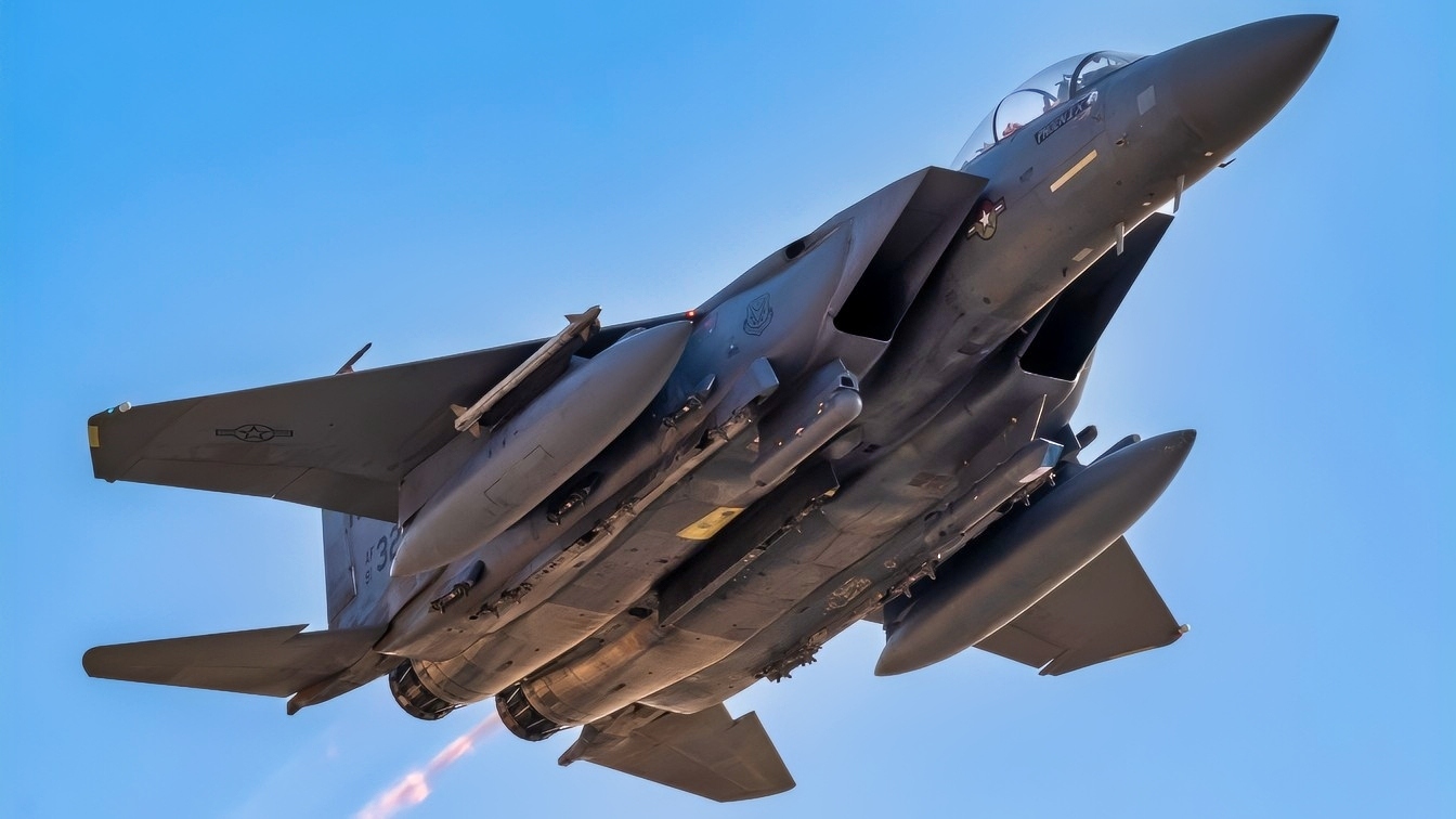 A U.S. Air Force F-15E Strike Eagle aircraft soars through the air during exercise Marauder Shield 26.1 within the U.S. Central Command area of responsibility, Nov. 11, 2025. Marauder Shield 26.1 emphasized a coordinated response to the growing threat of unmanned aerial systems. The exercise featured advanced counter-Unmanned Aircraft Systems integration between the U.S. and Kuwaiti forces, bolstering regional security and demonstrating a commitment to collaborative defense.