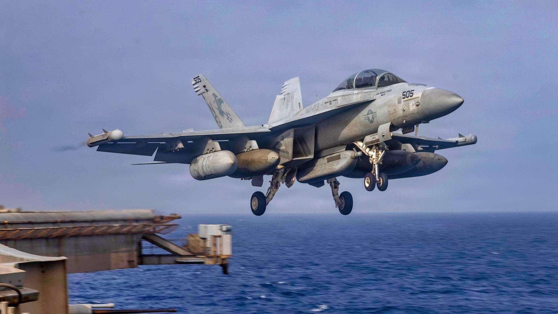 An EA-18G Growler, attached to Electronic Attack Squadron (VAQ) 133, takes off from the flight deck of Nimitz-class aircraft carrier USS Abraham Lincoln (CVN 72), May 21, 2026. Abraham Lincoln is deployed to the U.S. 5th Fleet area of operations to support maritime security and stability in the Middle East. (U.S. Navy photo)