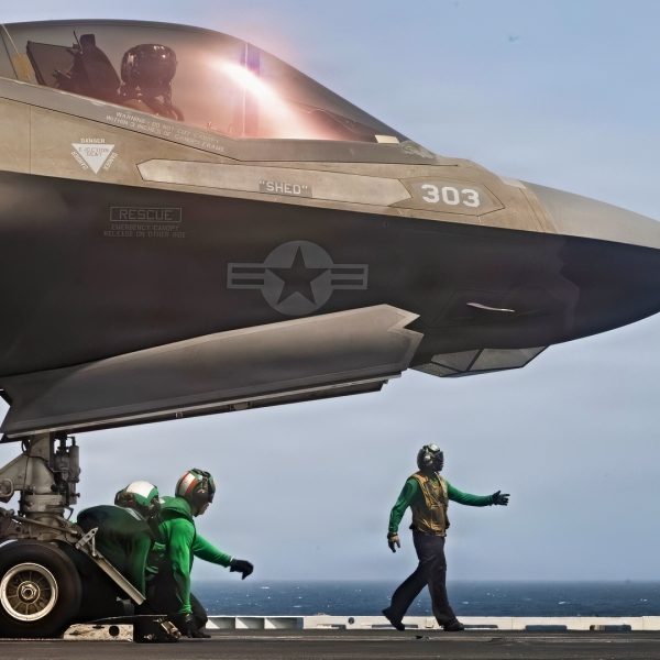 U.S. Sailors prepare an F-35C Lightning II, attached to Marine Fighter Attack Squadron (VMFA) 314, to launch from the flight deck of Nimitz-class aircraft carrier USS Abraham Lincoln (CVN 72), June 1, 2026. Abraham Lincoln is deployed to the U.S. 5th Fleet area of operations to support maritime security and stability in the Middle East. (U.S. Navy photo)